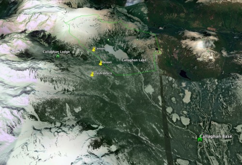Google Earth image of the location of the T33 crash debris. GPS data courtesy Whistler Search & Rescue.