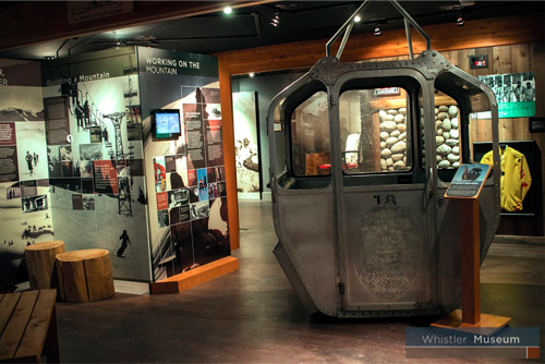 An original gondola from Whistler Mountain sits proudly as part of our exhibits.